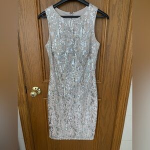 Aidan by Aidan Mattox Silver Sequin Midi Dress
